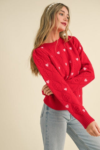 Heart Embroidered Pom Pom Knit Sweater - FINAL SALE - Sincerely Betty