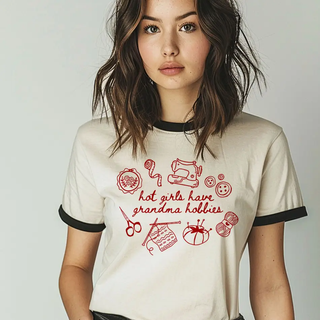 Hot Girls Have Grandma Hobbies Unisex Ringer Graphic Tee