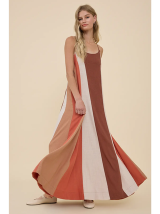 Color Block Stripe Flowy Maxi Dress