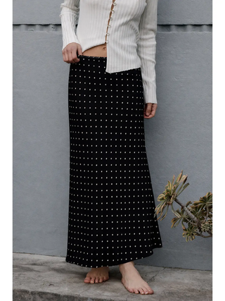 Polka Dot Satin Midi Skirt