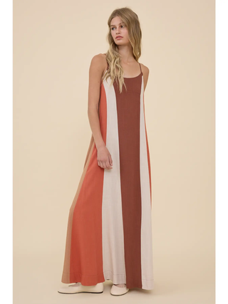 Color Block Stripe Flowy Maxi Dress