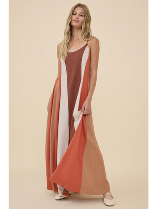 Color Block Stripe Flowy Maxi Dress