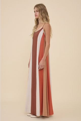 Color Block Stripe Flowy Maxi Dress