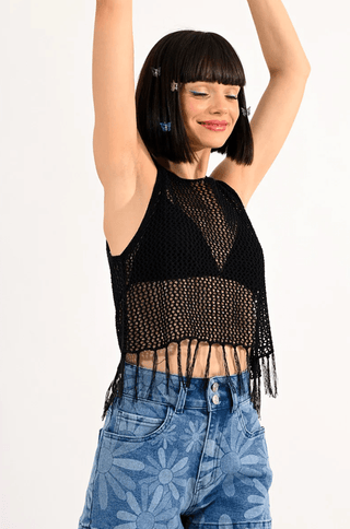 Knit Fringe Tank Vest Top - Sincerely Betty