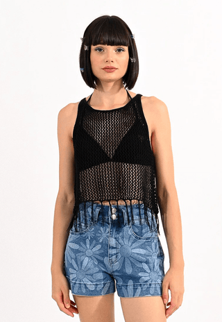 Knit Fringe Tank Vest Top - Sincerely Betty