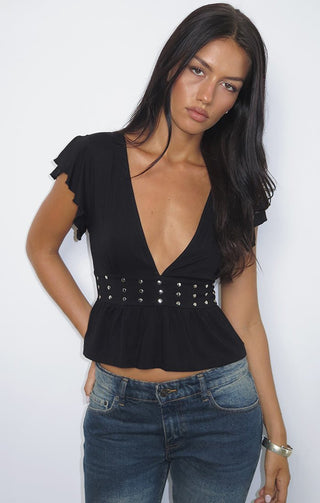 Lesima Studded Peplum Top - Sincerely Betty