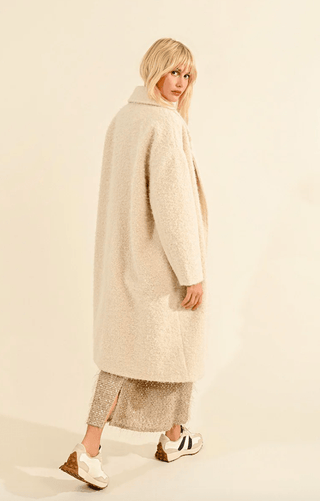 Long Faux Sheepskin Lapel Coat - Sincerely Betty