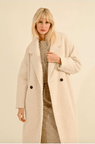 Long Faux Sheepskin Lapel Coat - Sincerely Betty