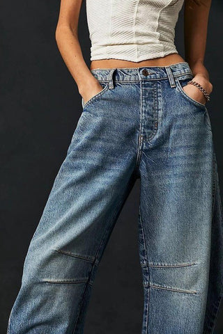 Mid Rise Barrel Jeans - Sincerely Betty