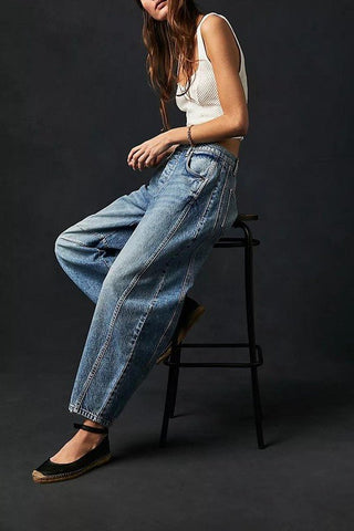 Mid Rise Barrel Jeans - Sincerely Betty