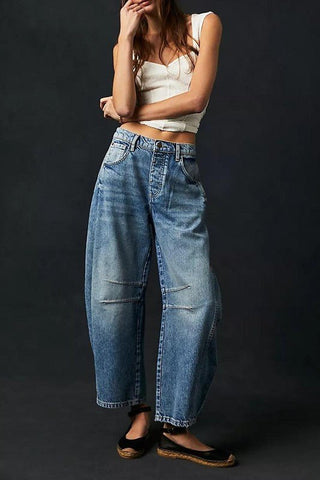 Mid Rise Barrel Jeans - Sincerely Betty
