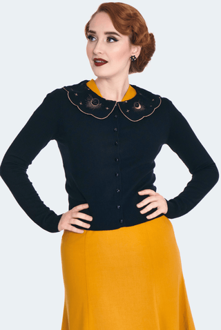 Moon Phases Cat Embroidered Cardigan - Sincerely Betty