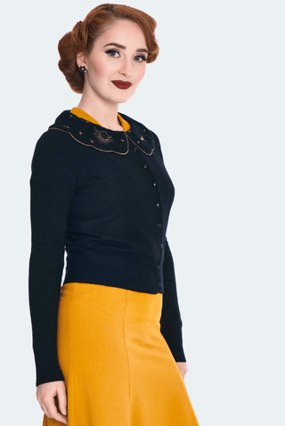 Moon Phases Cat Embroidered Cardigan - Sincerely Betty