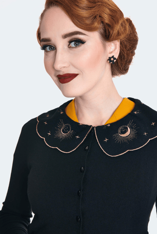 Moon Phases Cat Embroidered Cardigan - Sincerely Betty