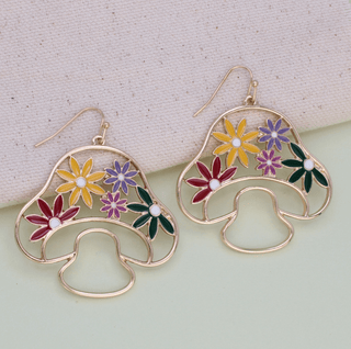 Multicolor Flower Gold Mushroom Earrings - FINAL SALE - Sincerely Betty