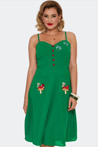 Mushroom & Moth Embroidered Flare Dress - Sincerely Betty