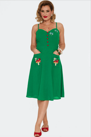 Mushroom & Moth Embroidered Flare Dress - Sincerely Betty