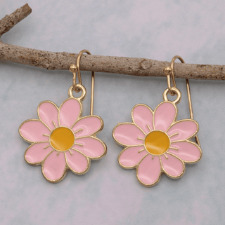 Pink Daisy Enamel Gold Earrings - FINAL SALE - Sincerely Betty