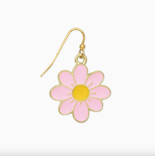 Pink Daisy Enamel Gold Earrings - FINAL SALE - Sincerely Betty