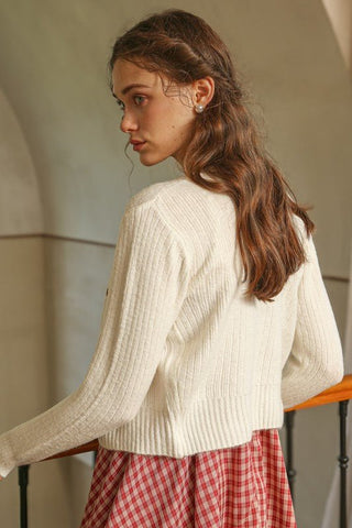 Plaid Bow Embellished Knit Cardigan - Sincerely Betty