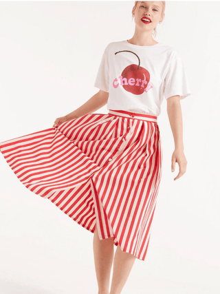 Red Stripe Print Midi Skirt - Sincerely Betty