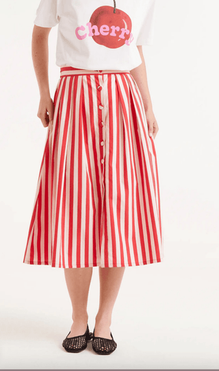 Red Stripe Print Midi Skirt - Sincerely Betty