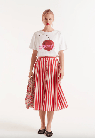 Red Stripe Print Midi Skirt - Sincerely Betty