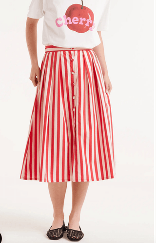 Red Stripe Print Midi Skirt - Sincerely Betty