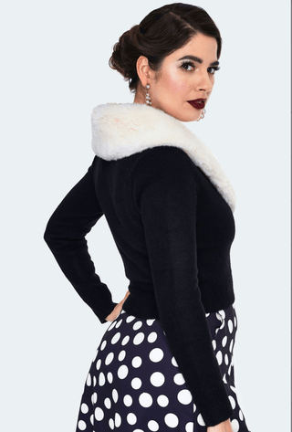 Retro Cream Faux Fur Collar Crop Cardigan - Sincerely Betty