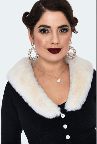 Retro Cream Faux Fur Collar Crop Cardigan - Sincerely Betty