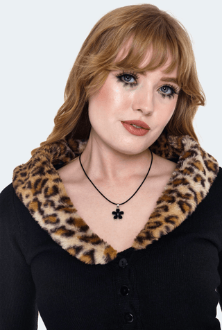 Retro Leopard Faux Fur Collar Crop Cardigan - Sincerely Betty