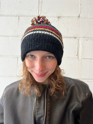 Retro Stripe Unisex Pom Pom Knit Hat - FINAL SALE - Sincerely Betty