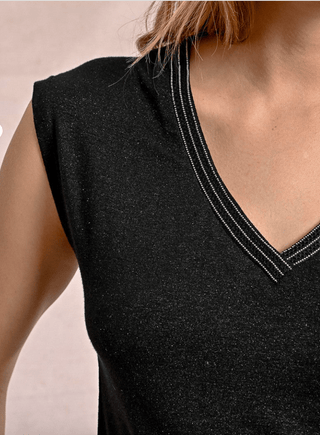 Rhinestone Trimmed V - Neck Top - Sincerely Betty