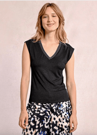 Rhinestone Trimmed V - Neck Top - Sincerely Betty