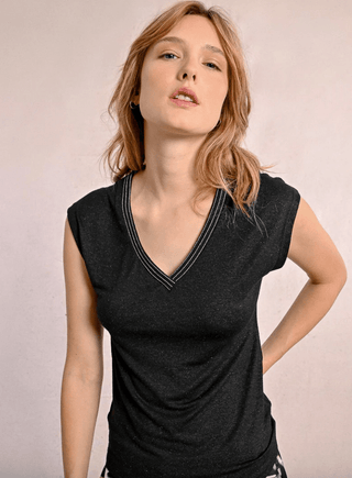 Rhinestone Trimmed V - Neck Top - Sincerely Betty