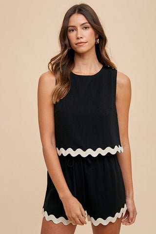 Ric Rac Trimmed Linen Top - Sincerely Betty