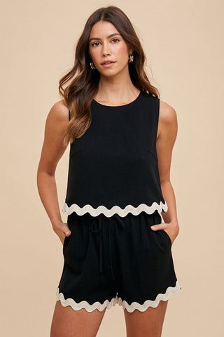 Ric Rac Trimmed Linen Top - Sincerely Betty