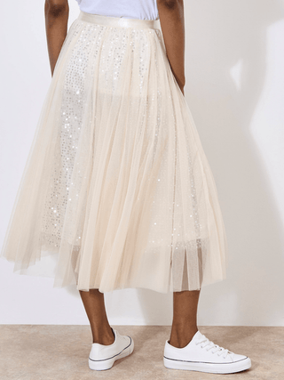 Sequin Tulle Layer Midi Skirt - Sincerely Betty