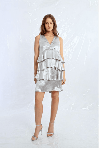 Silver Shimmery Ruffle Mini Dress - Sincerely Betty