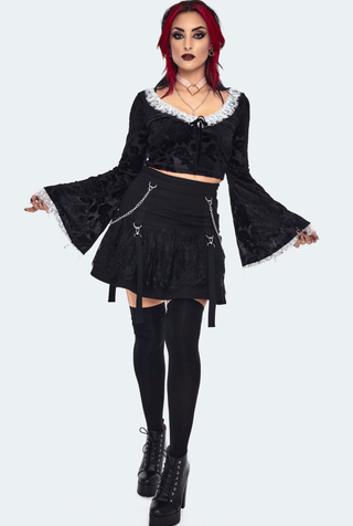Velvet Flare Sleeve Crop Top with Lace Trim - FINAL SALE - Sincerely Betty