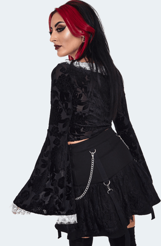 Velvet Flare Sleeve Crop Top with Lace Trim - FINAL SALE - Sincerely Betty