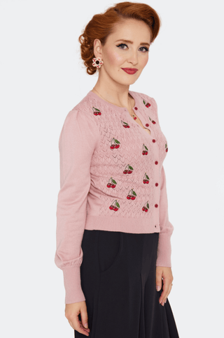 Vintage Inspired Cherry Embroidered Knit Cardigan - Sincerely Betty