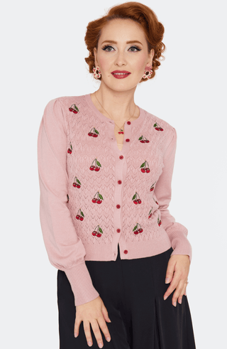 Vintage Inspired Cherry Embroidered Knit Cardigan - Sincerely Betty
