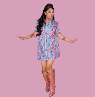 Zip Up Geode Swirl Groovy Mini Dress - Sincerely Betty
