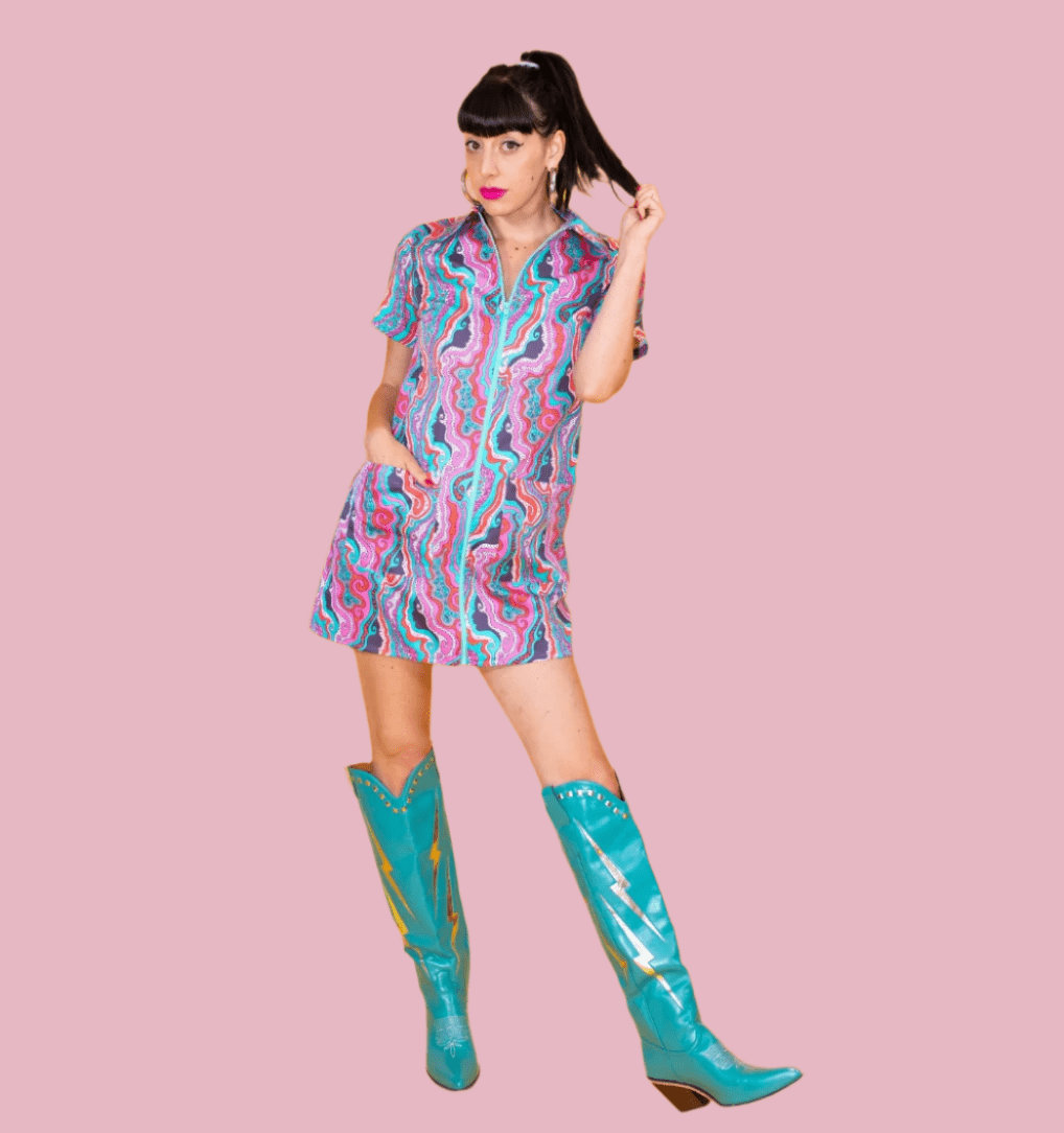 Zip Up Geode Swirl Groovy Mini Dress Zip Up Geode Swirl Groovy Mini Dress