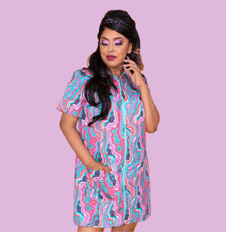 Zip Up Geode Swirl Groovy Mini Dress - Sincerely Betty