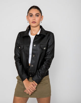 Chloe Trucker Faux Leather Jacket-FINAL SALE