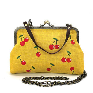 Kiss Lock Embroidered Cherry Bag