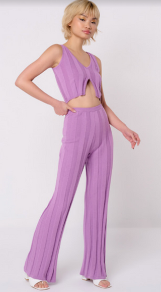 Wide Rib Lilac Knit Pants-FINAL SALE