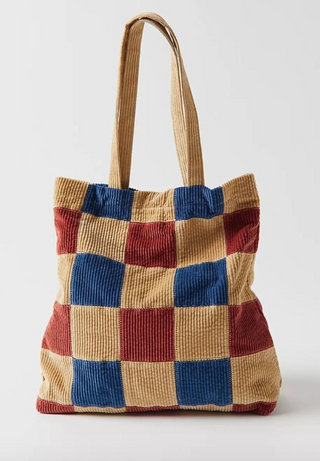 Corduroy Checkered Tote Bag